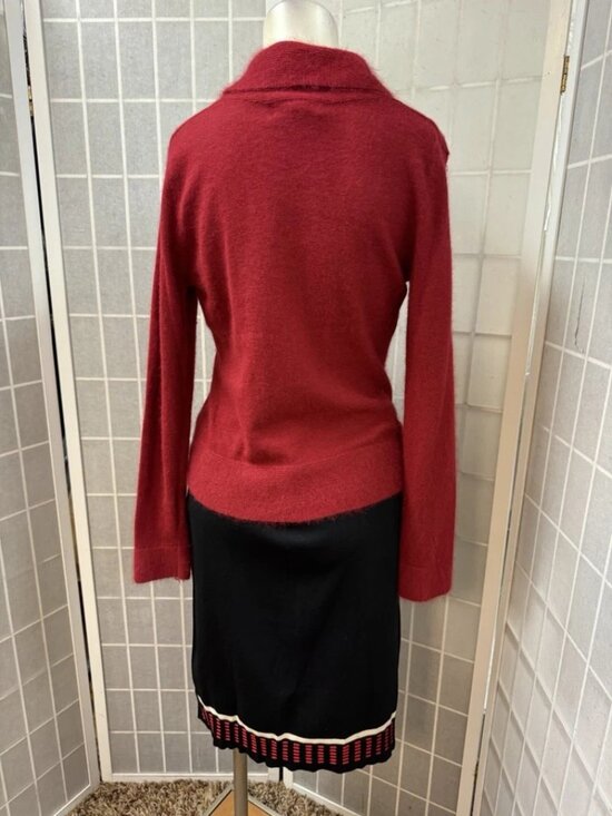 Sarah Spencer,Woman,Sweater Cashmere Red+Skirt Black Rayon Set,Sz S,Long Sleeve! - Picture 3 of 13